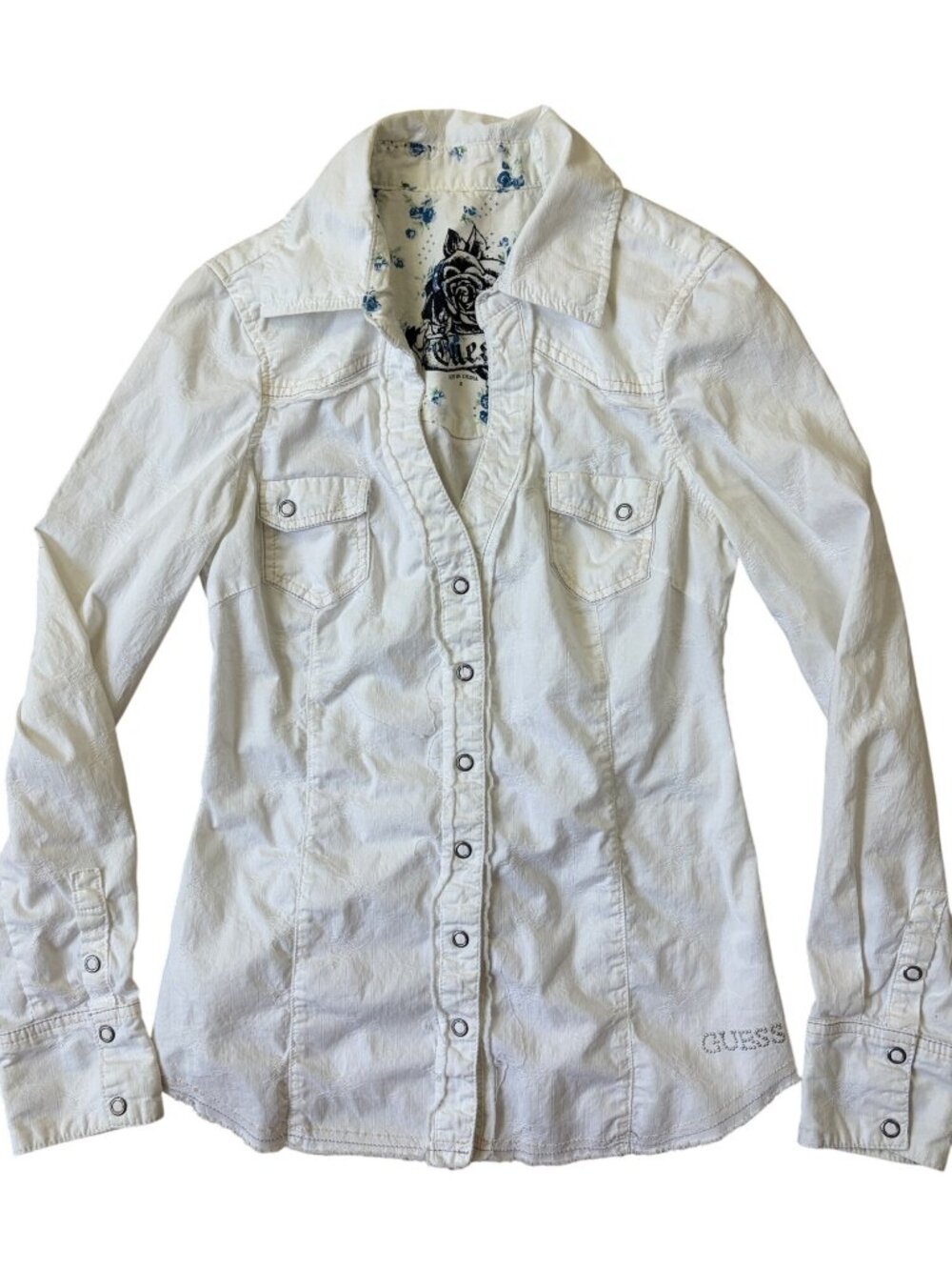 Guess Y2K McBling Western Chic Snap Tailored Shirt Womens Small Coastal Cowgirl